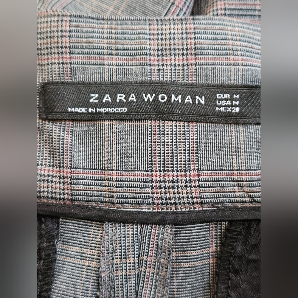 Zara Gray & Red Plaid Wide Leg Trousers Pants-Size Medium - Picture 2 of 4
